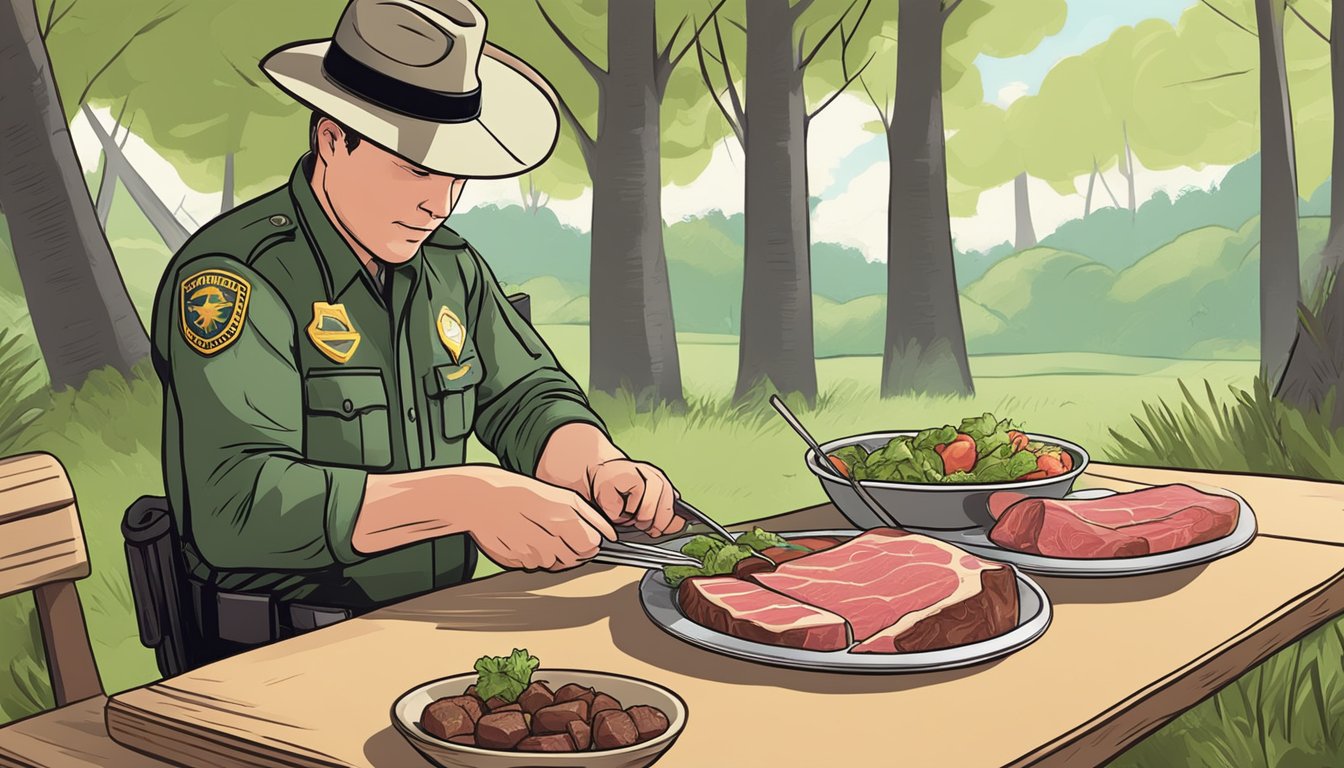 A park ranger prepares and consumes a meal of raw meat while monitoring their health outcomes