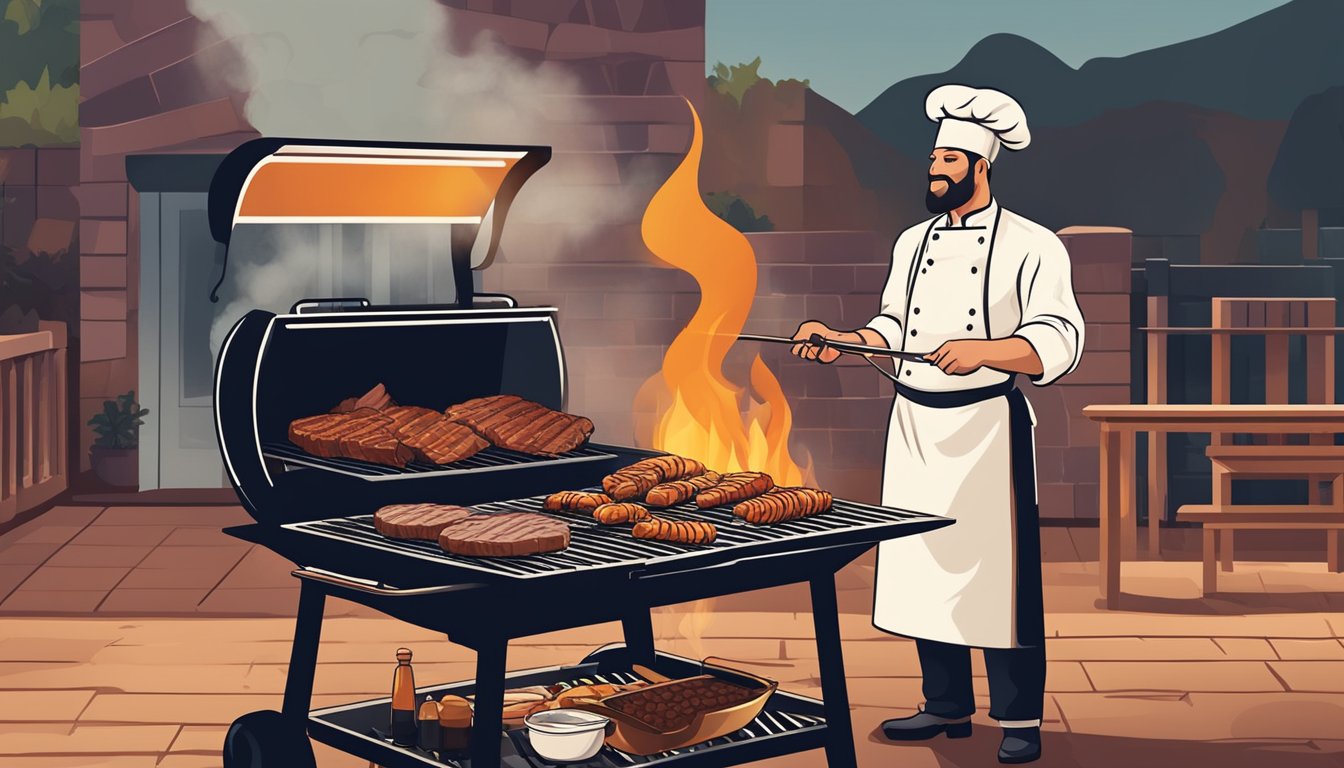 A chef expertly grilling a variety of meats on a sizzling hot barbecue, showcasing their culinary skills and techniques for the carnivore diet