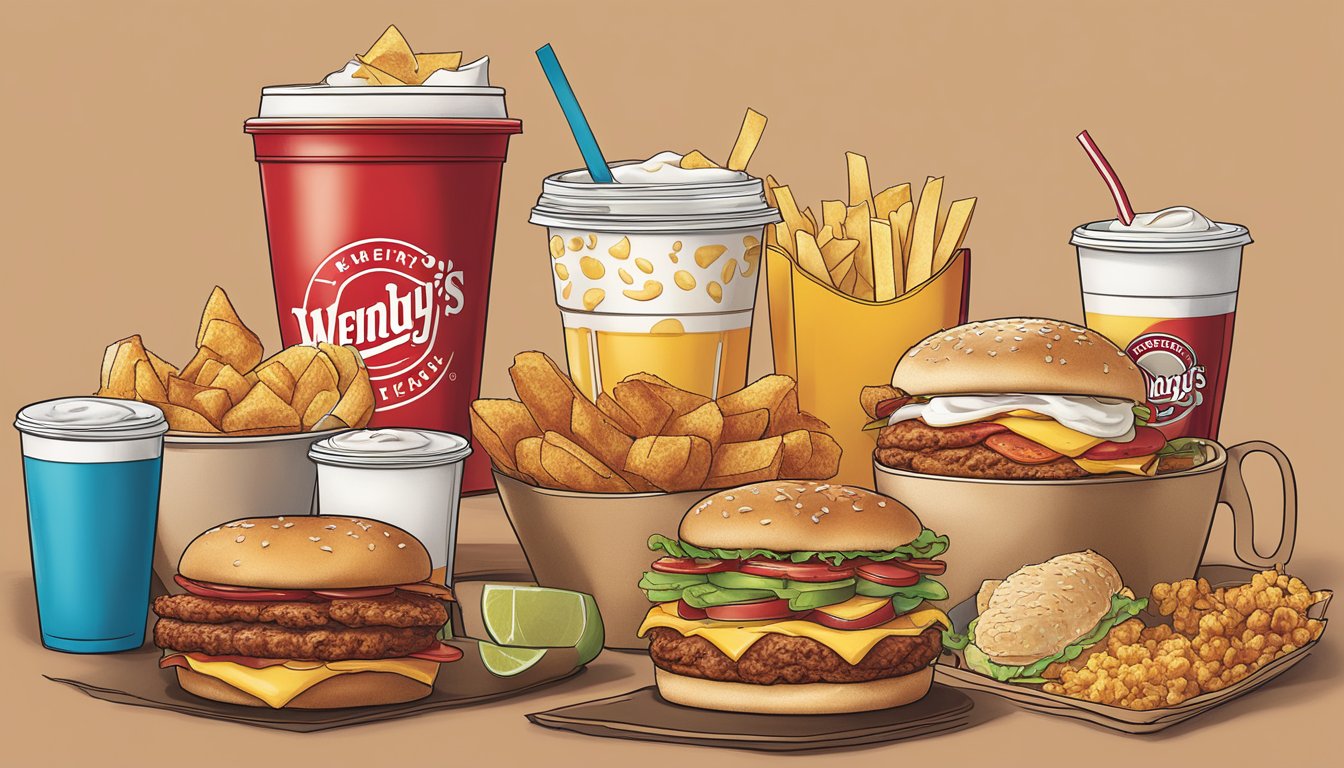 A breakfast menu featuring sides and beverages is displayed at Wendy's