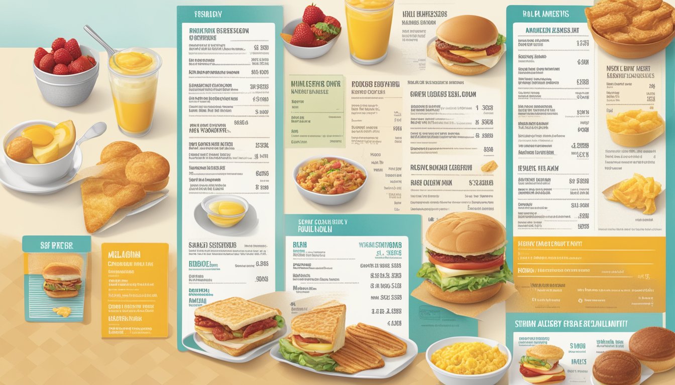 A breakfast menu with nutrition and allergy information displayed prominently at Wendy's