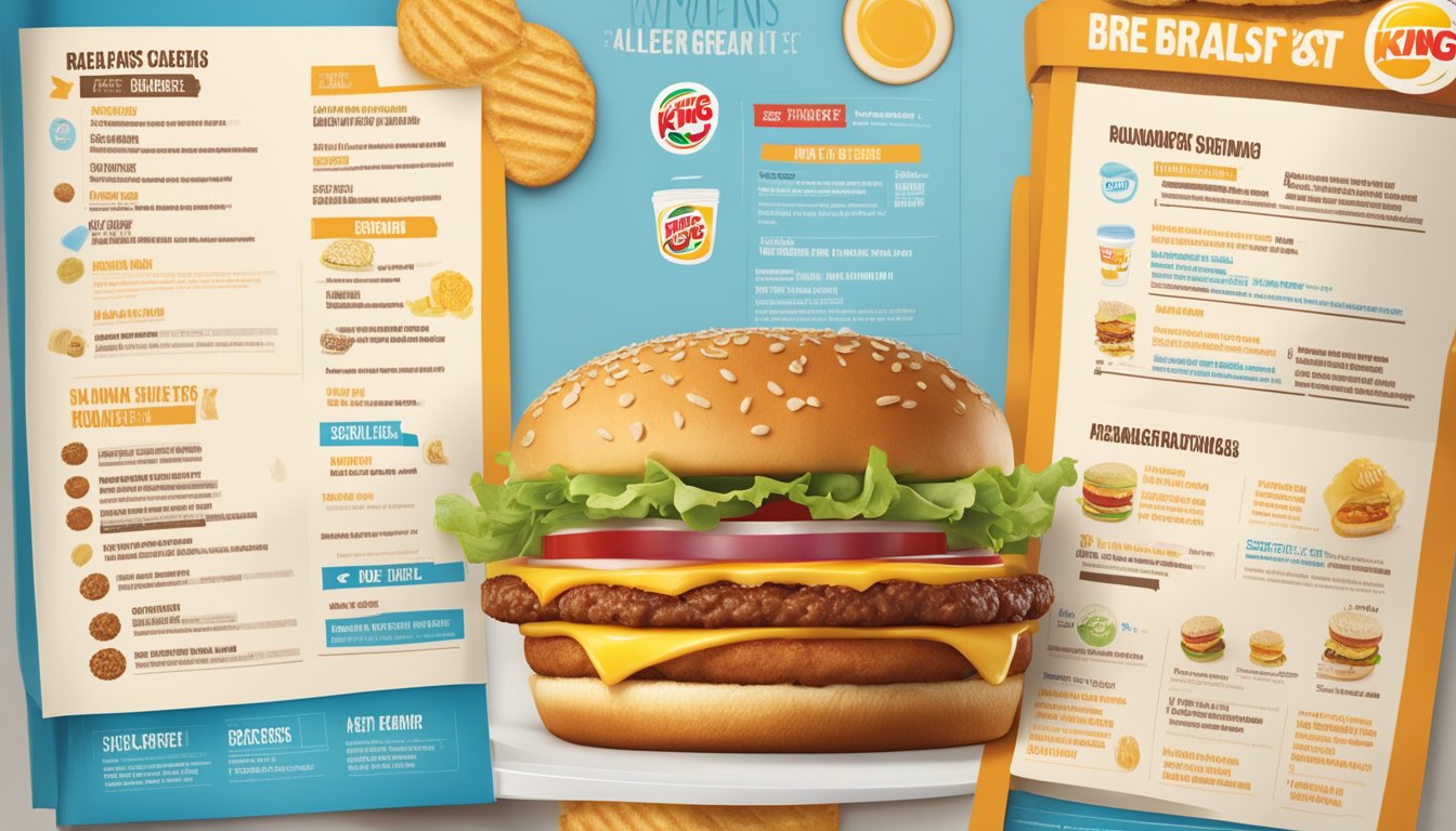 A breakfast menu with nutrition and allergen information displayed at a Burger King restaurant