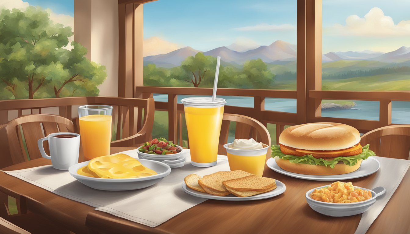 A table set with breakfast sides and beverages at Wendy's restaurant