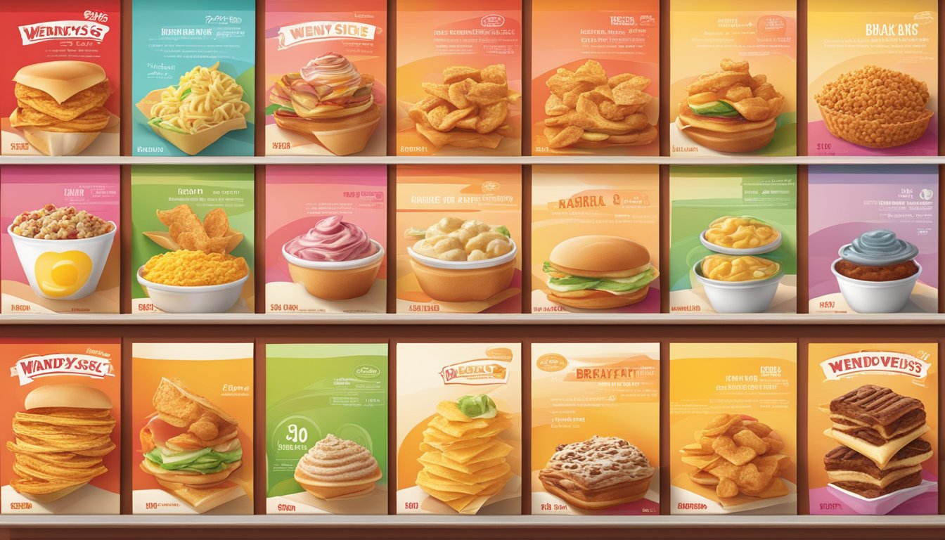 A colorful display of wendy's breakfast sides and sweets with prices on a vibrant menu board