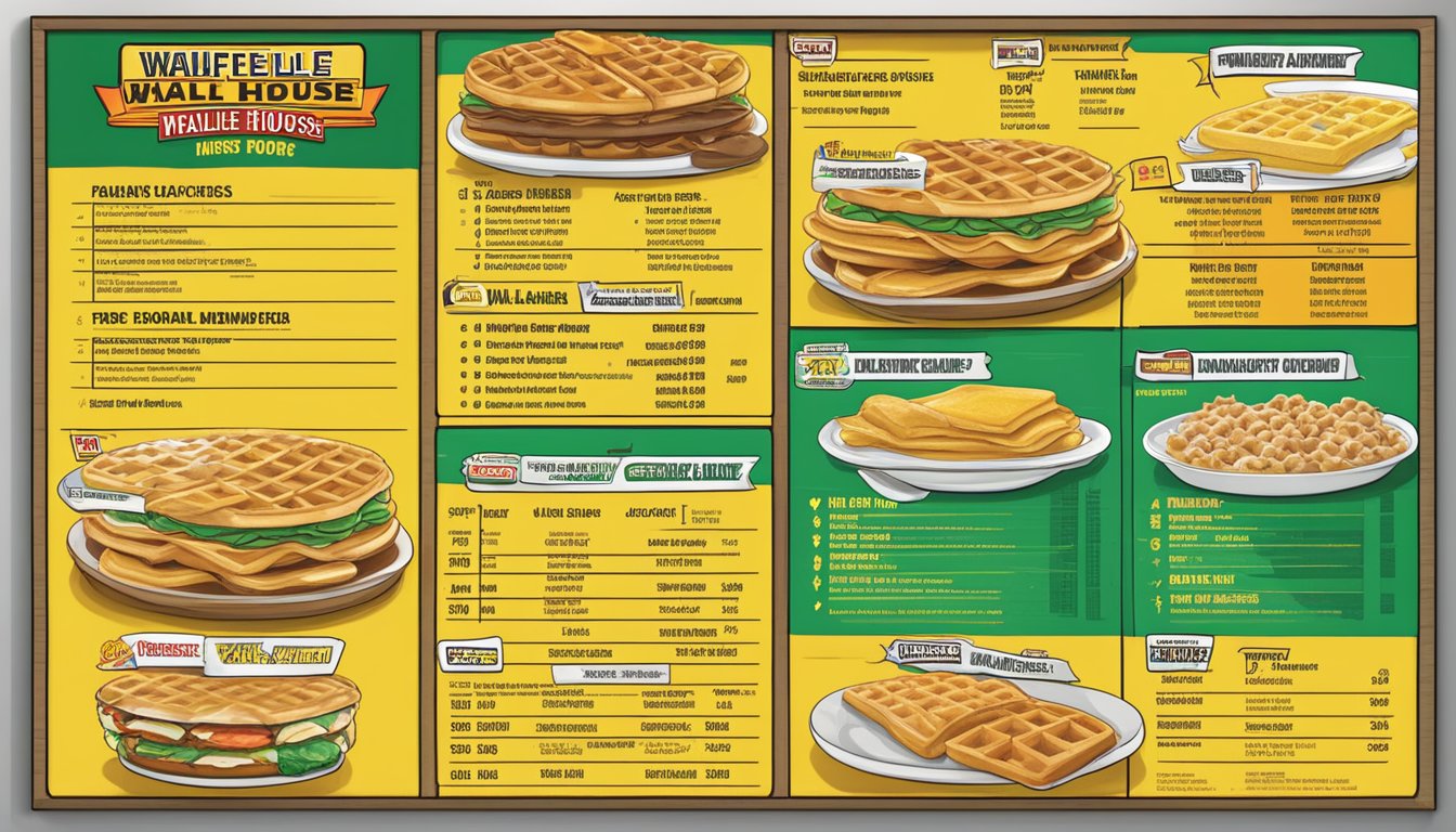 A waffle house menu board displays seasonal and specialty items with prices