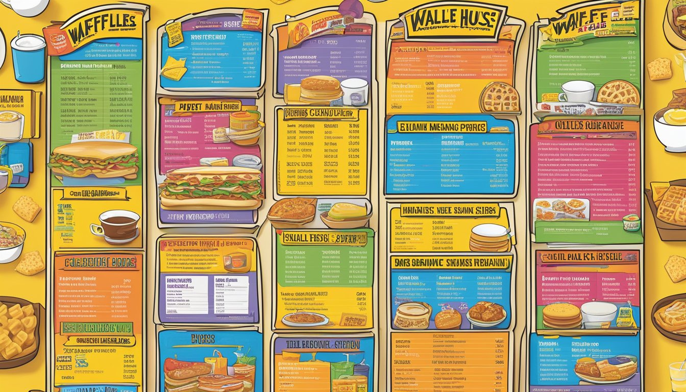 A colorful waffle house menu board displays a variety of kids' menu options and breakfast specials with corresponding prices