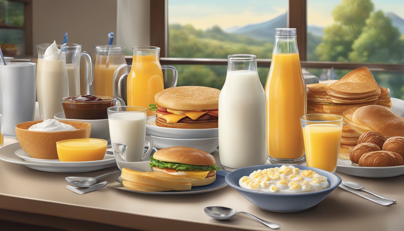 A breakfast scene with a variety of beverages and dairy products on display at a Braum's menu