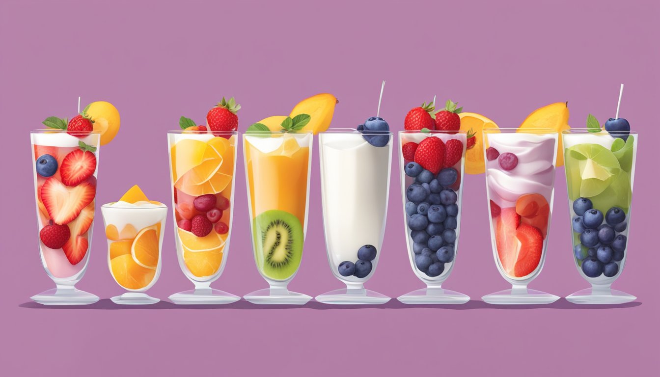 A colorful array of fresh fruits, yogurt parfaits, and granola bowls on a sleek, modern breakfast menu