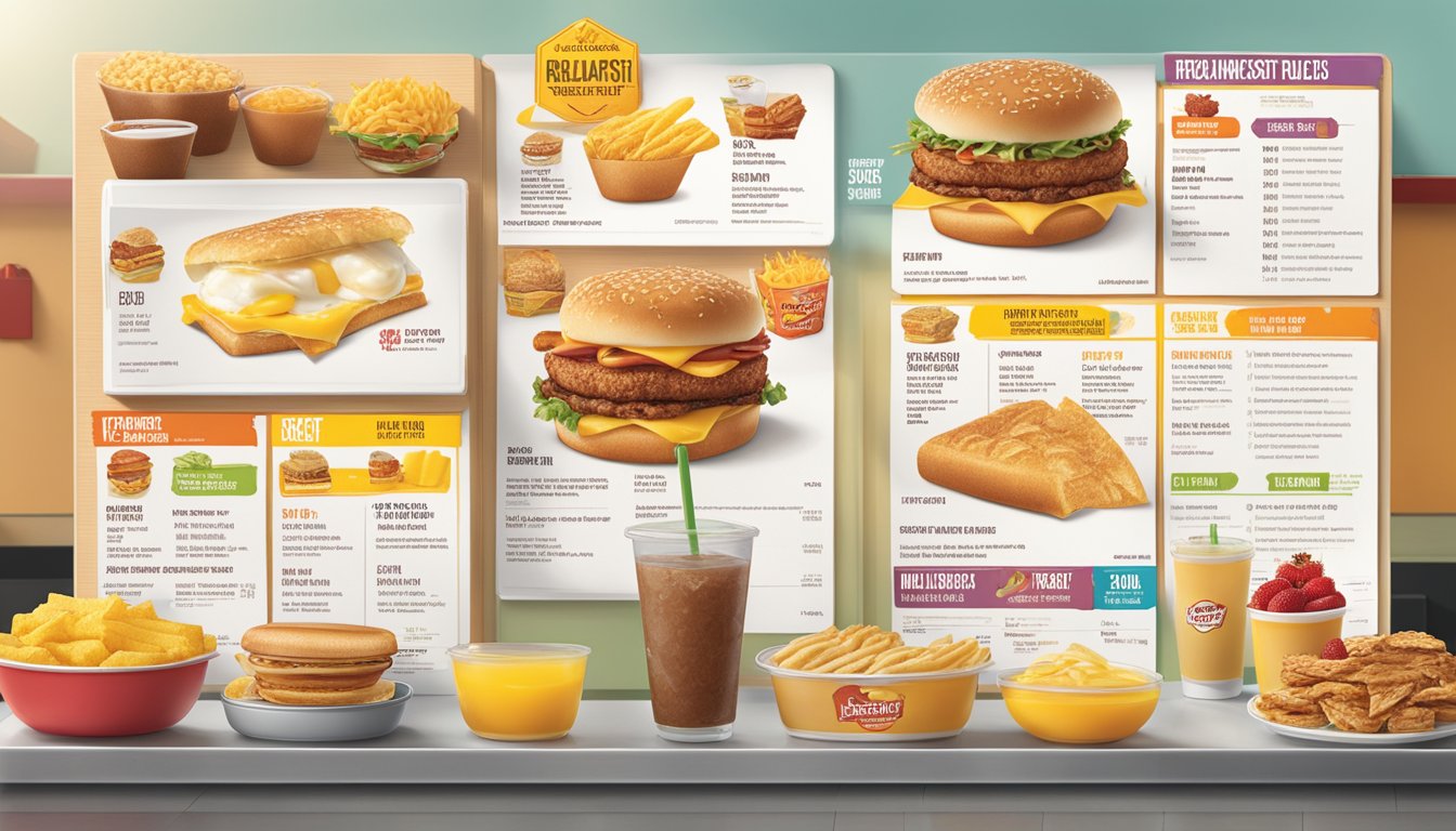 A breakfast menu at Carl's Jr with clear nutrition and allergy information displayed prominently