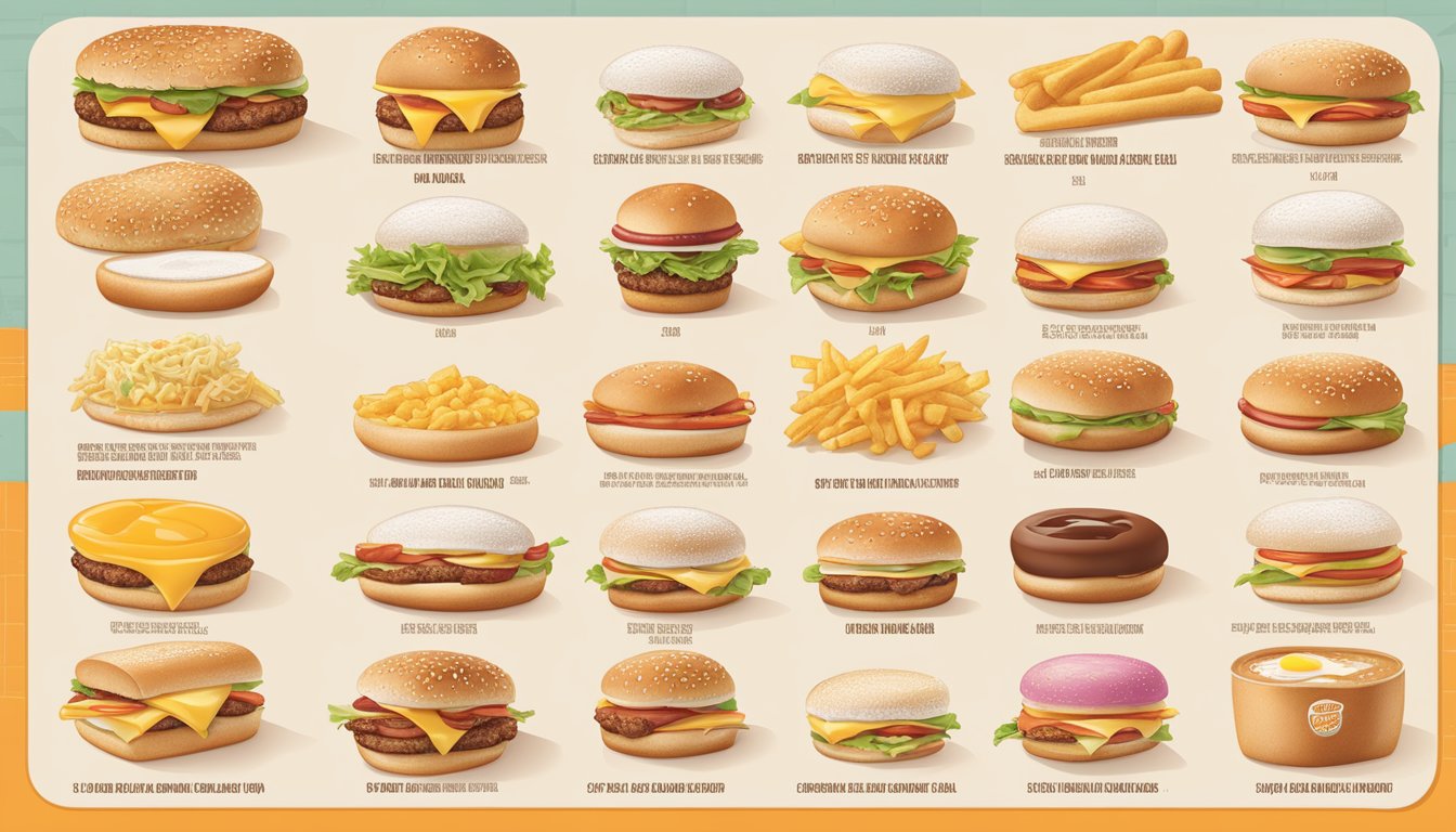 A breakfast menu with various nutritional information options at Burger King