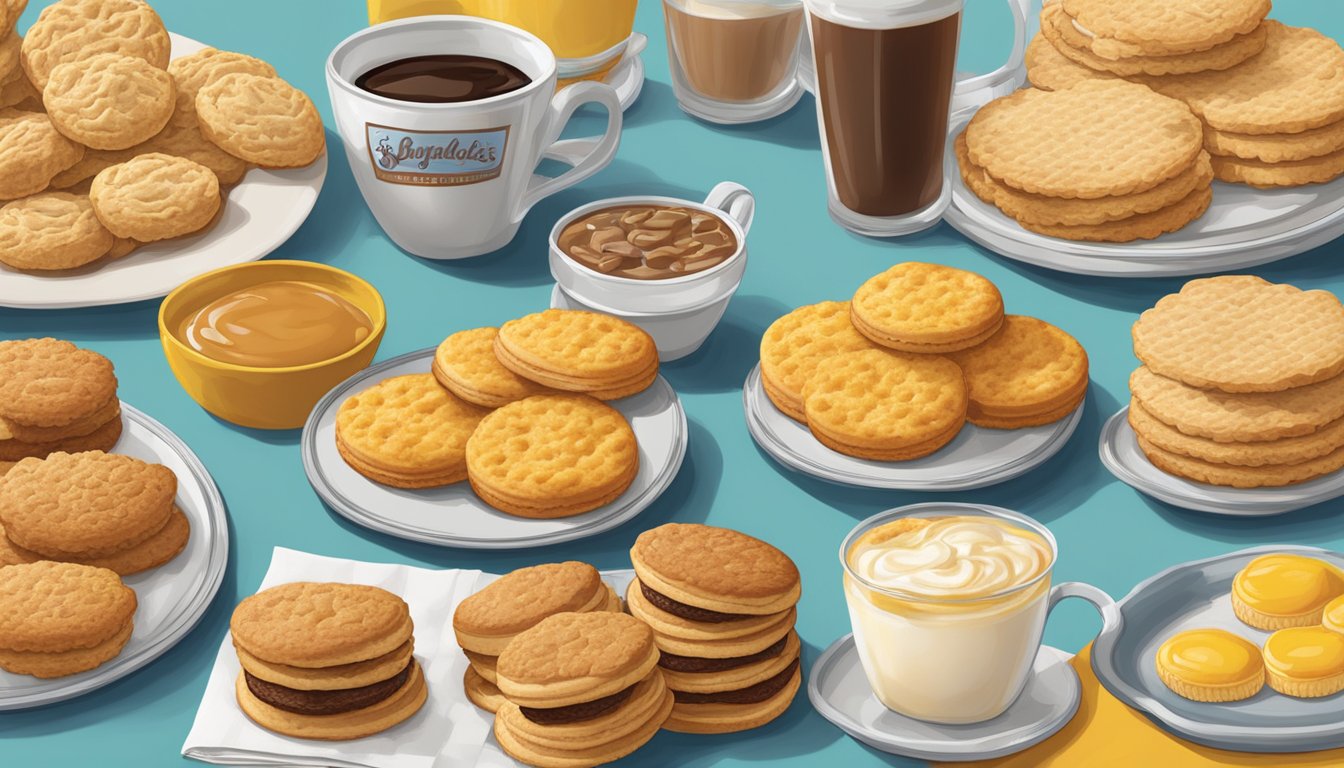 A table set with a variety of Signature Biscuits from Bojangles' breakfast menu, each labeled with its corresponding price