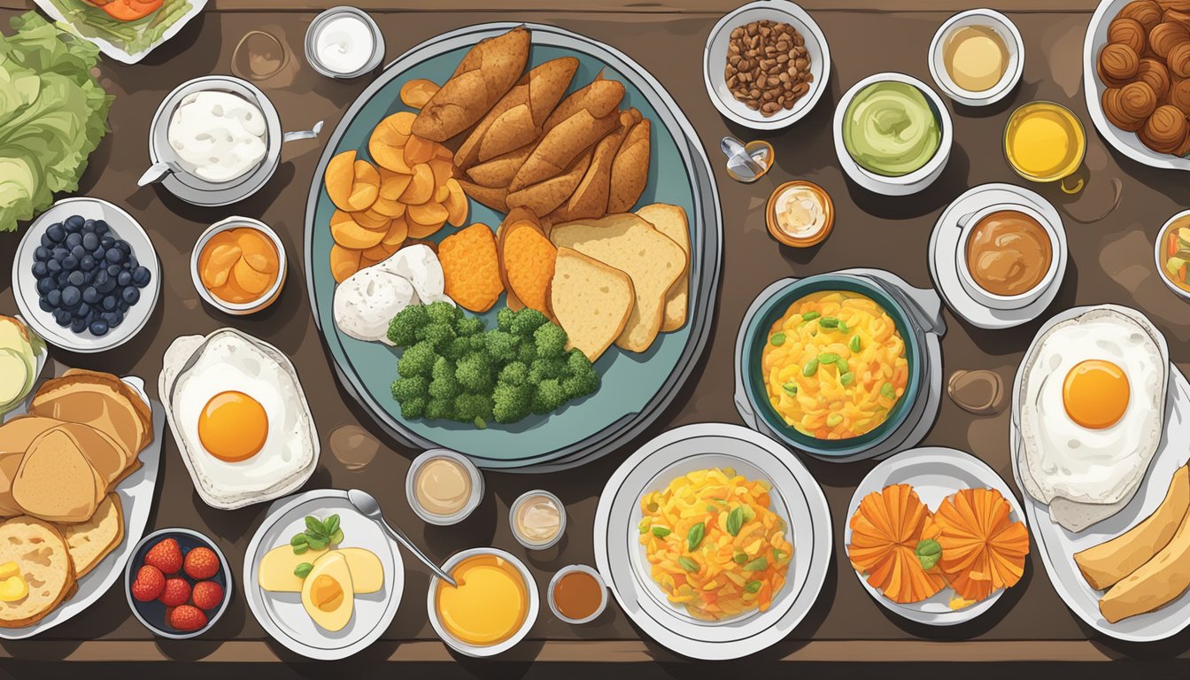 A table with a variety of breakfast sides and extras neatly arranged with corresponding prices displayed