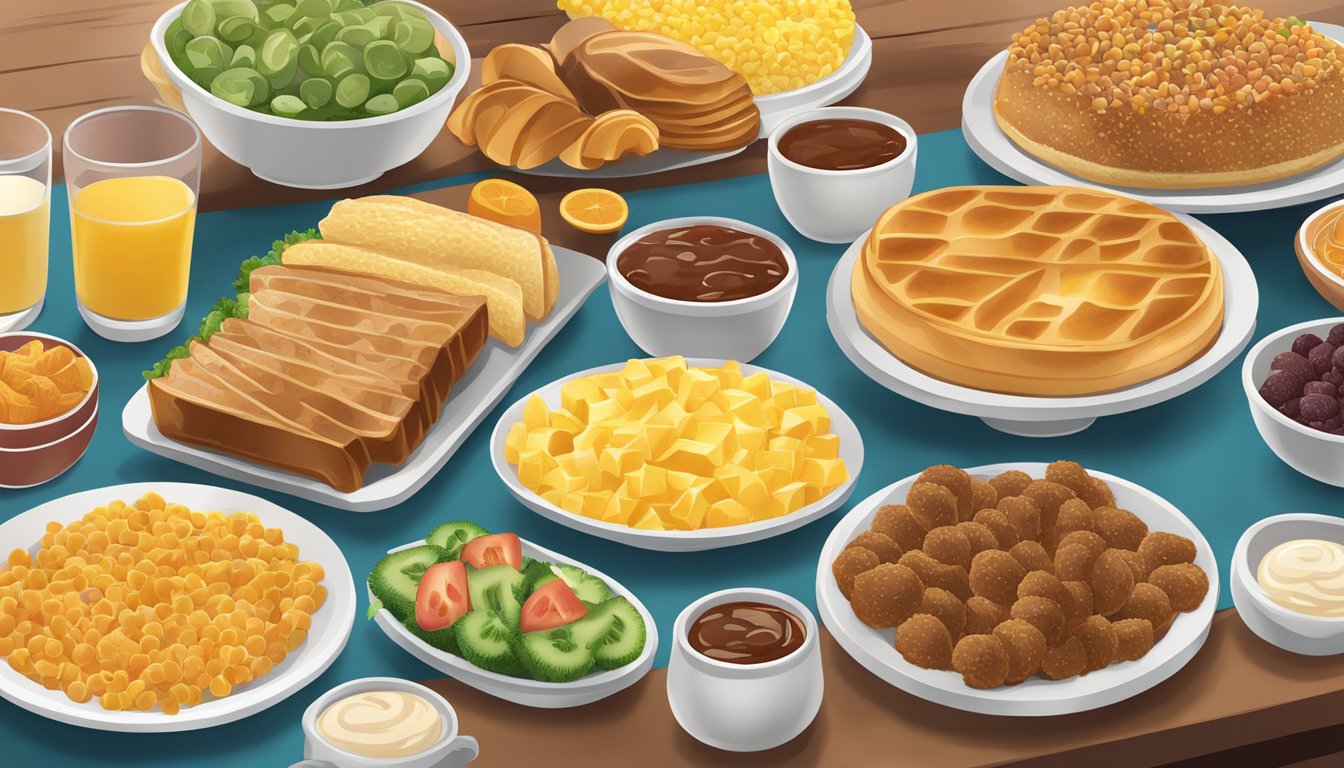 A colorful breakfast buffet spread at Golden Corral