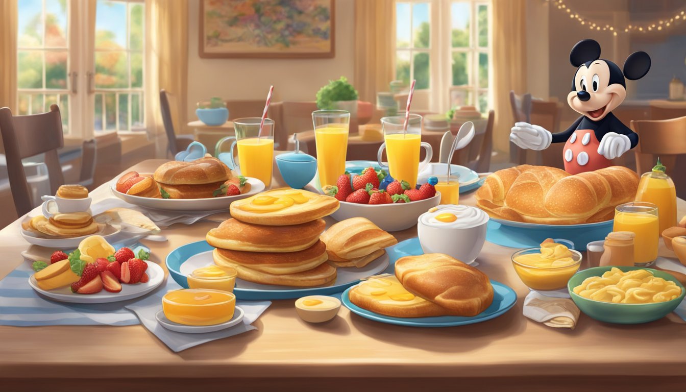 A joyful Disney character breakfast with themed decor and delicious food