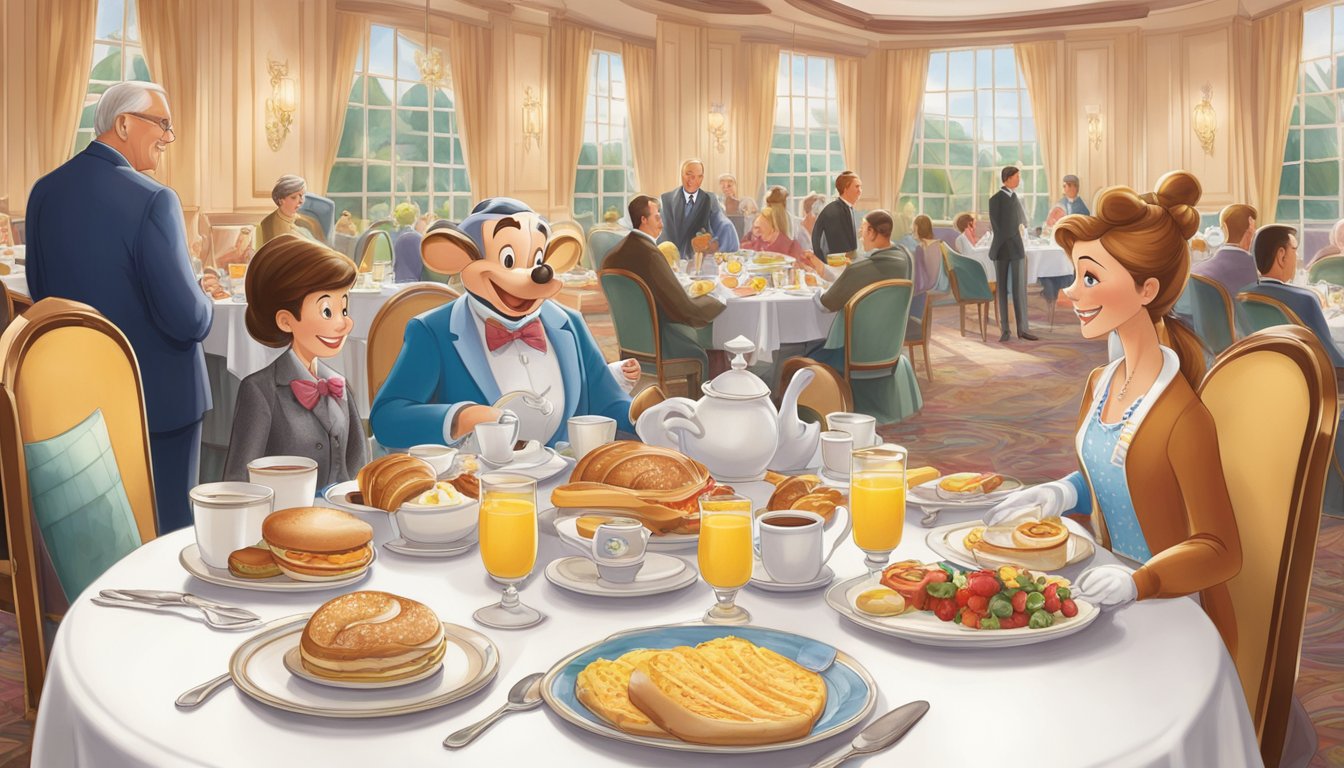 A grand character breakfast at the Disneyland Hotel, with elegant dining etiquette and guidelines observed by all guests