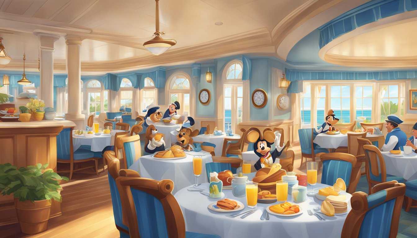 A cheerful character breakfast at Disney's Yacht Club Resort, with nautical decor and lively atmosphere