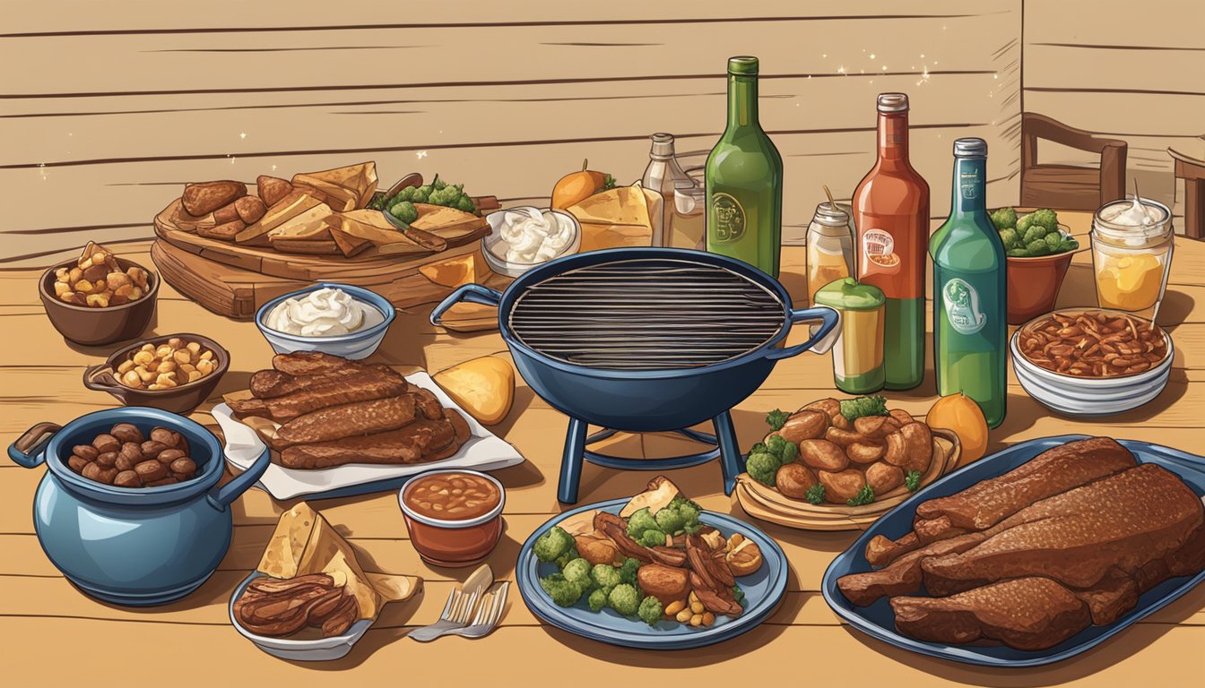 A festive Texas barbecue spread with traditional holiday merchandise