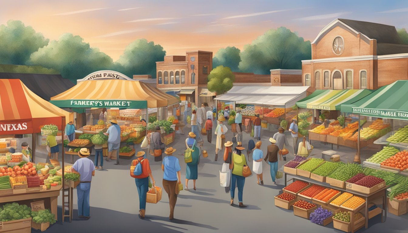 A bustling farmer's market with a variety of Texas-made products and small businesses, all supported by HEB