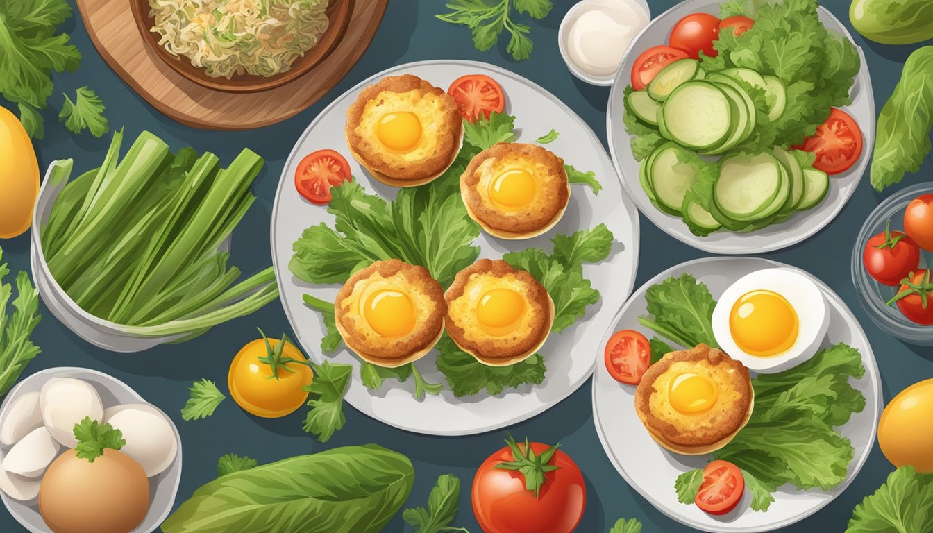 A plate of colorful egg muffins surrounded by fresh vegetables