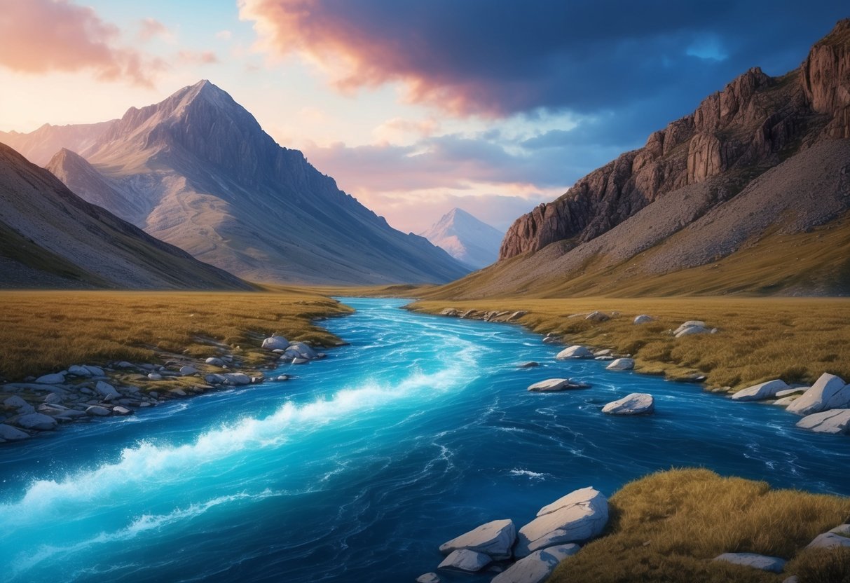 A flowing river meets a rugged mountain, symbolizing the challenges and opportunities of Aquarius and Capricorn compatibility