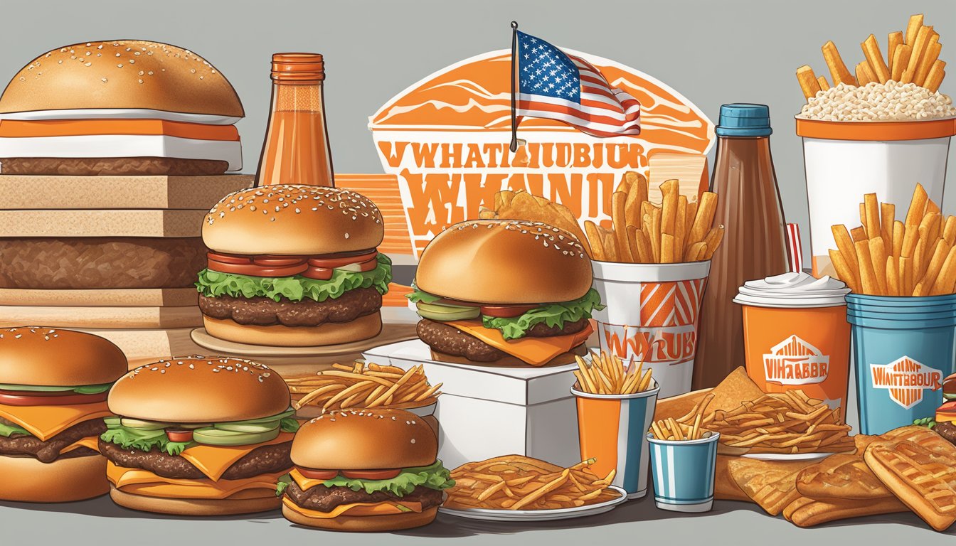 A Double Meat Whataburger surrounded by iconic Whataburger menu items