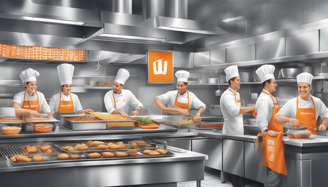 A bustling Whataburger kitchen with chefs preparing fresh ingredients in 8 different ways