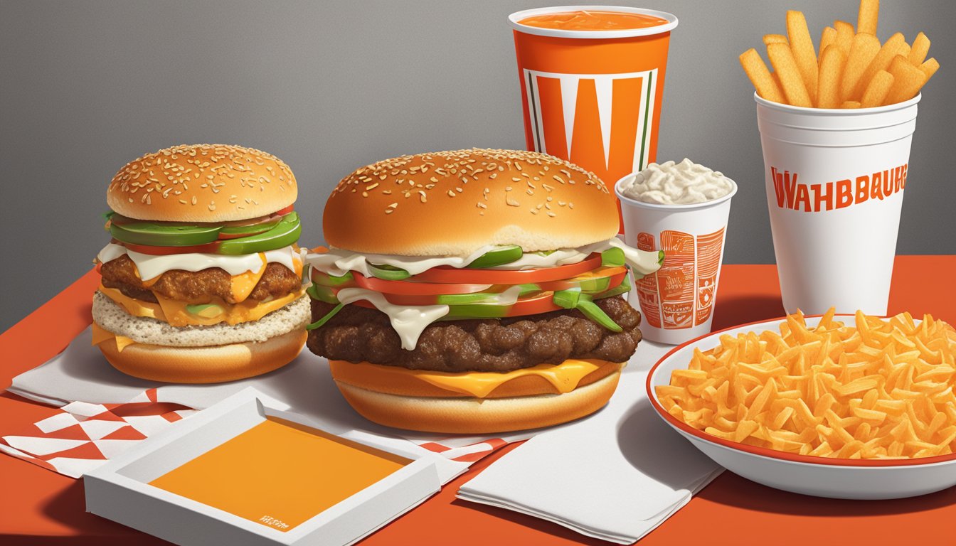 A sizzling jalapeño & cheese Whataburger sits on a red tray, surrounded by iconic Whataburger menu items