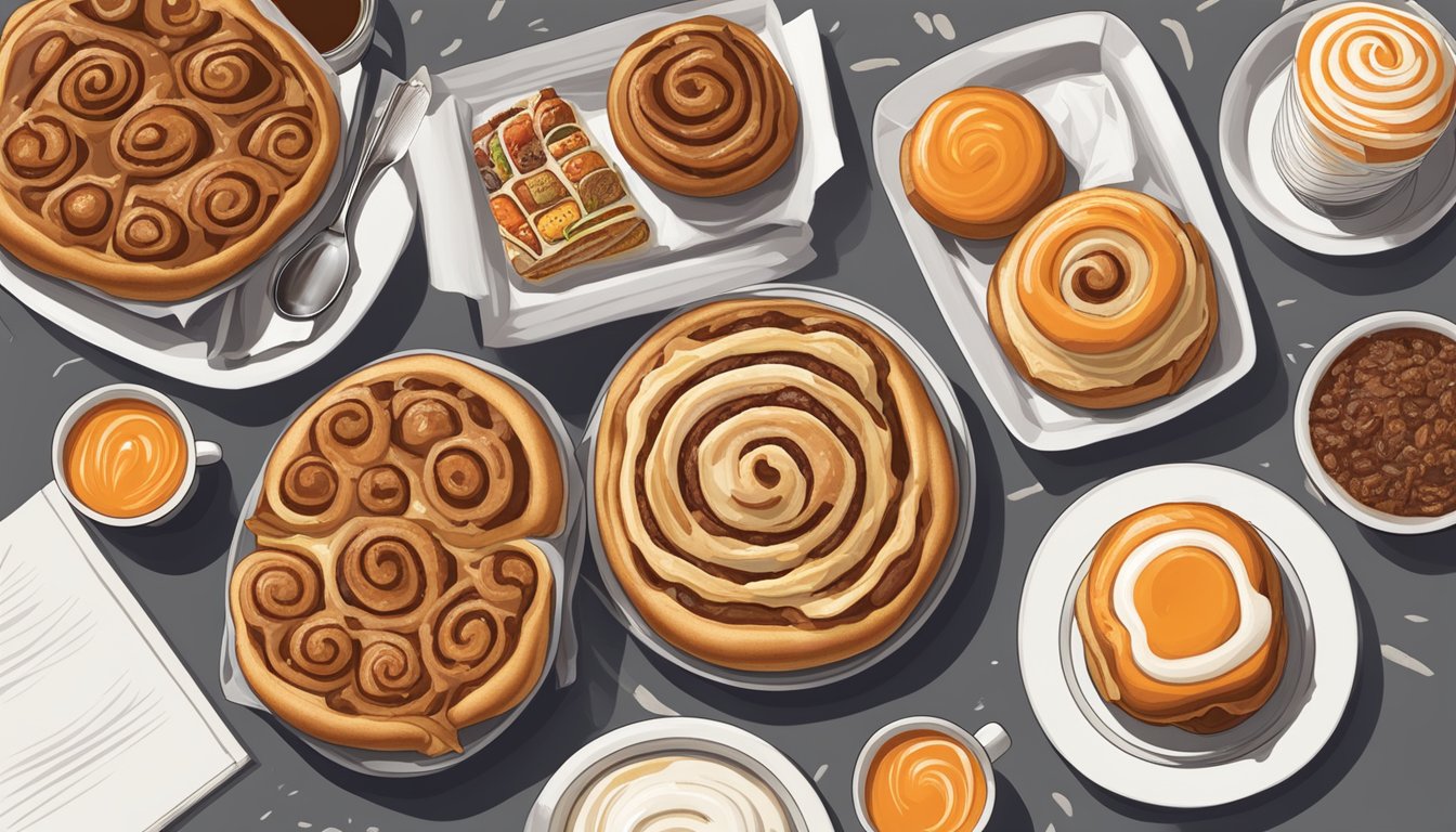 A table set with a tray of Whataburger's iconic cinnamon rolls surrounded by other menu items