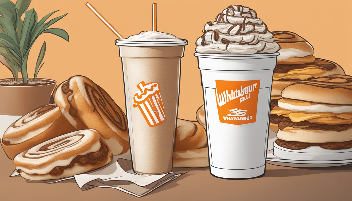 A frothy cinnamon roll shake sits on a table next to a Whataburger secret menu list