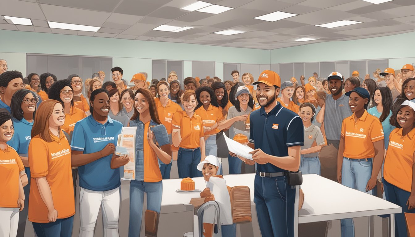 A group of students in Texas receiving scholarship awards from Whataburger, surrounded by community members and company representatives