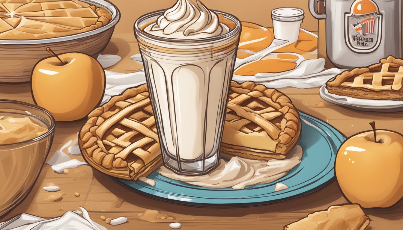 A milkshake blending with apple pie, surrounded by secret menu ingredients from Whataburger