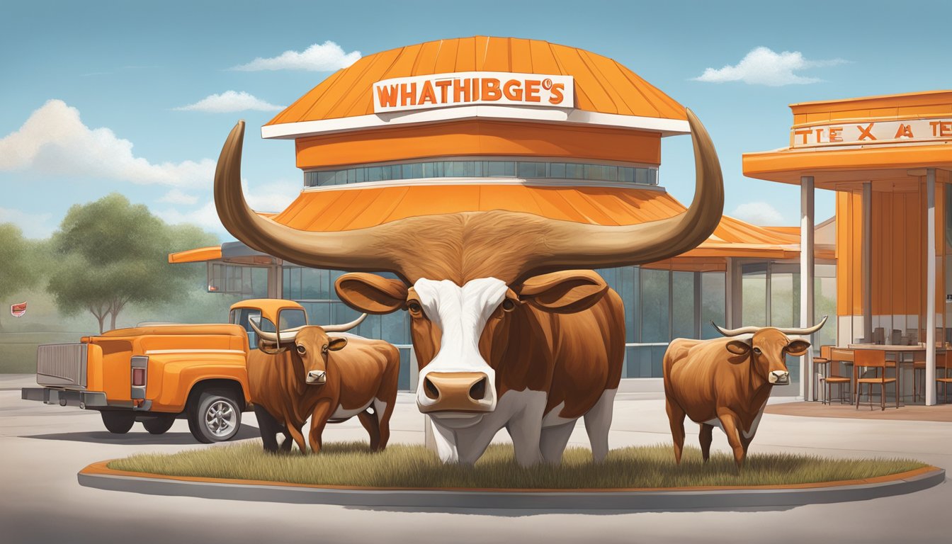 A sculpture of longhorns and fries, capturing the spirit of Texas, with a Whataburger-inspired theme