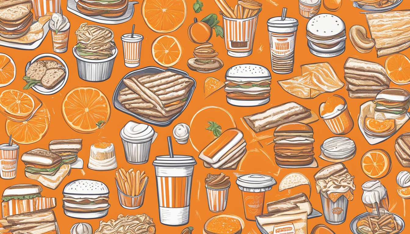 A vibrant collage of orange and white icons inspired by Whataburger, capturing the spirit of Texas