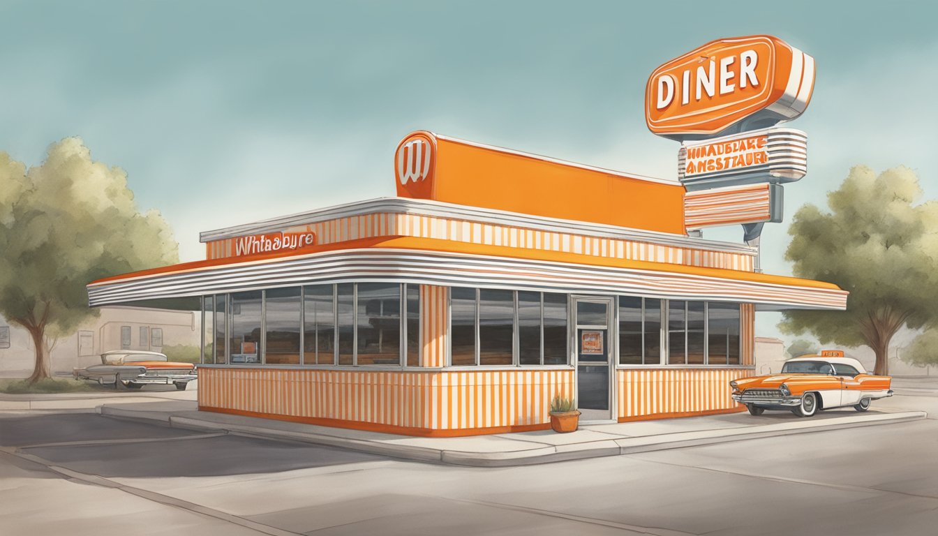 A bustling Retro Diner Whataburger in Lubbock, with its iconic orange and white striped awning and vintage signage, stands out among the 8 unique Whataburger locations in the area