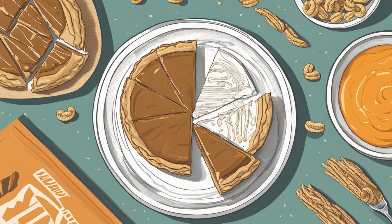 A slice of peanut butter pretzel pie sits on a plate next to a list of rejected Whataburger menu items