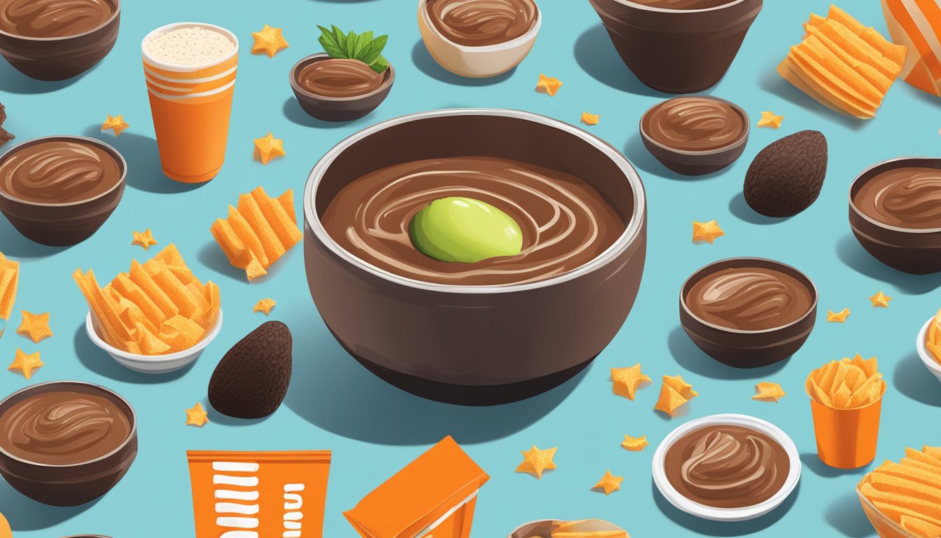 A bowl of chocolate avocado pudding surrounded by discarded Whataburger items