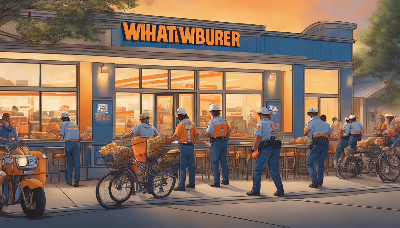 Whataburger restaurants collaborating with local agencies during major Texas events, such as providing food and support to first responders and community members