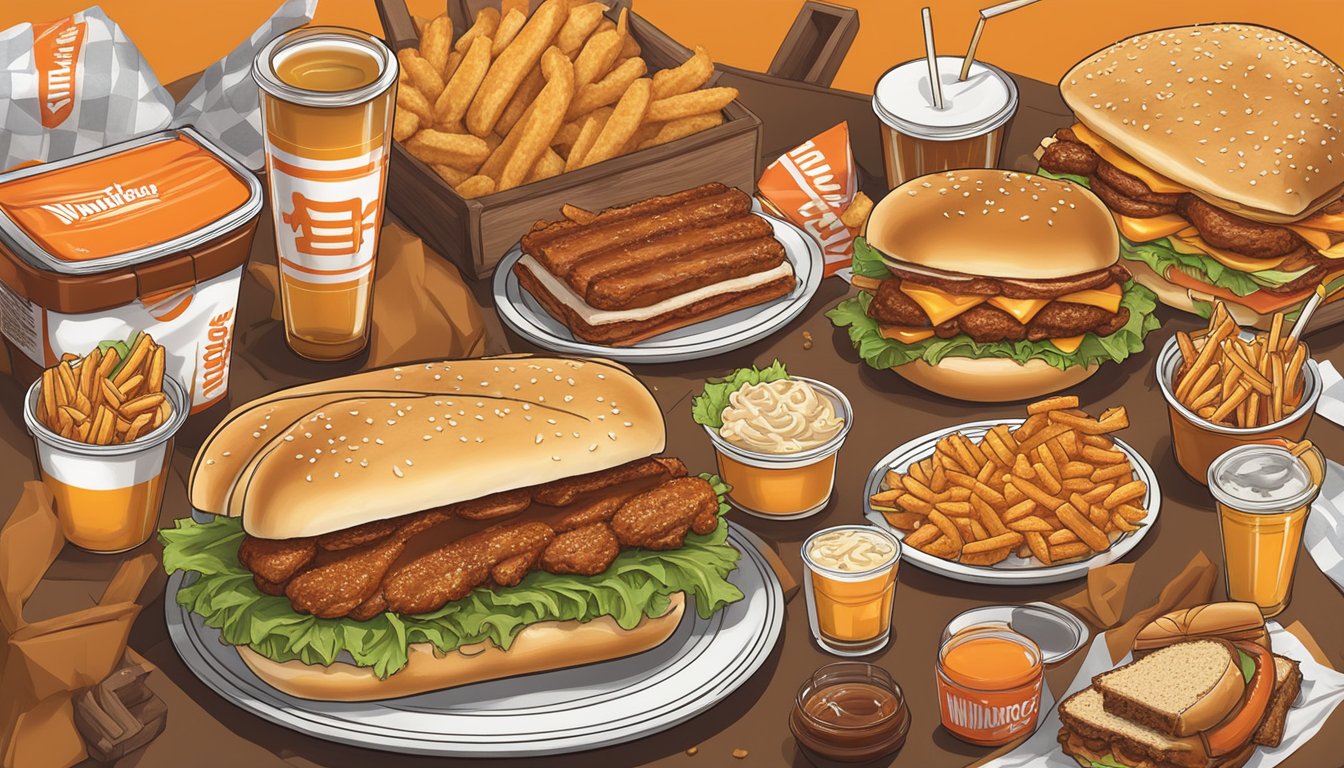 A mouthwatering Honey BBQ Chicken Strip Sandwich surrounded by Whataburger's seasonal offerings, evoking a sense of nostalgia and longing