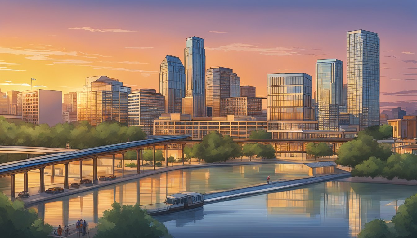 The sun sets over the downtown Austin riverfront, with 10 Whataburger locations offering the best views in Texas