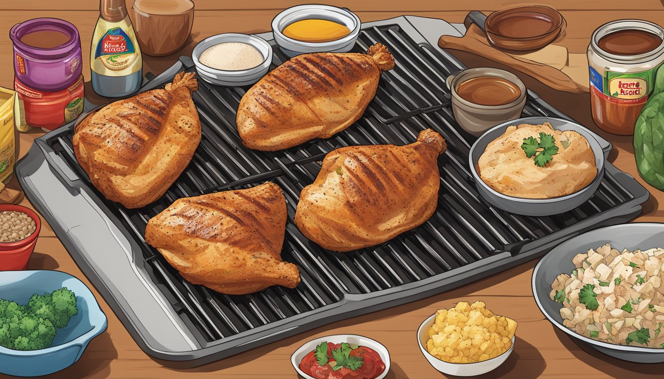 A sizzling HEB Mça asado Seasoned Chicken Breast on a grill, surrounded by other top 10 HEB products