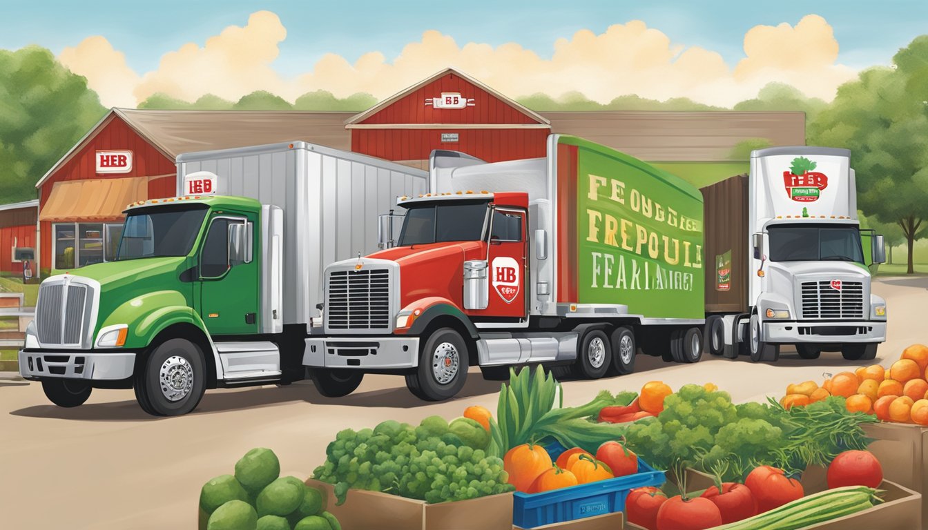 HEB trucks delivering fresh produce to local Texas farms and markets