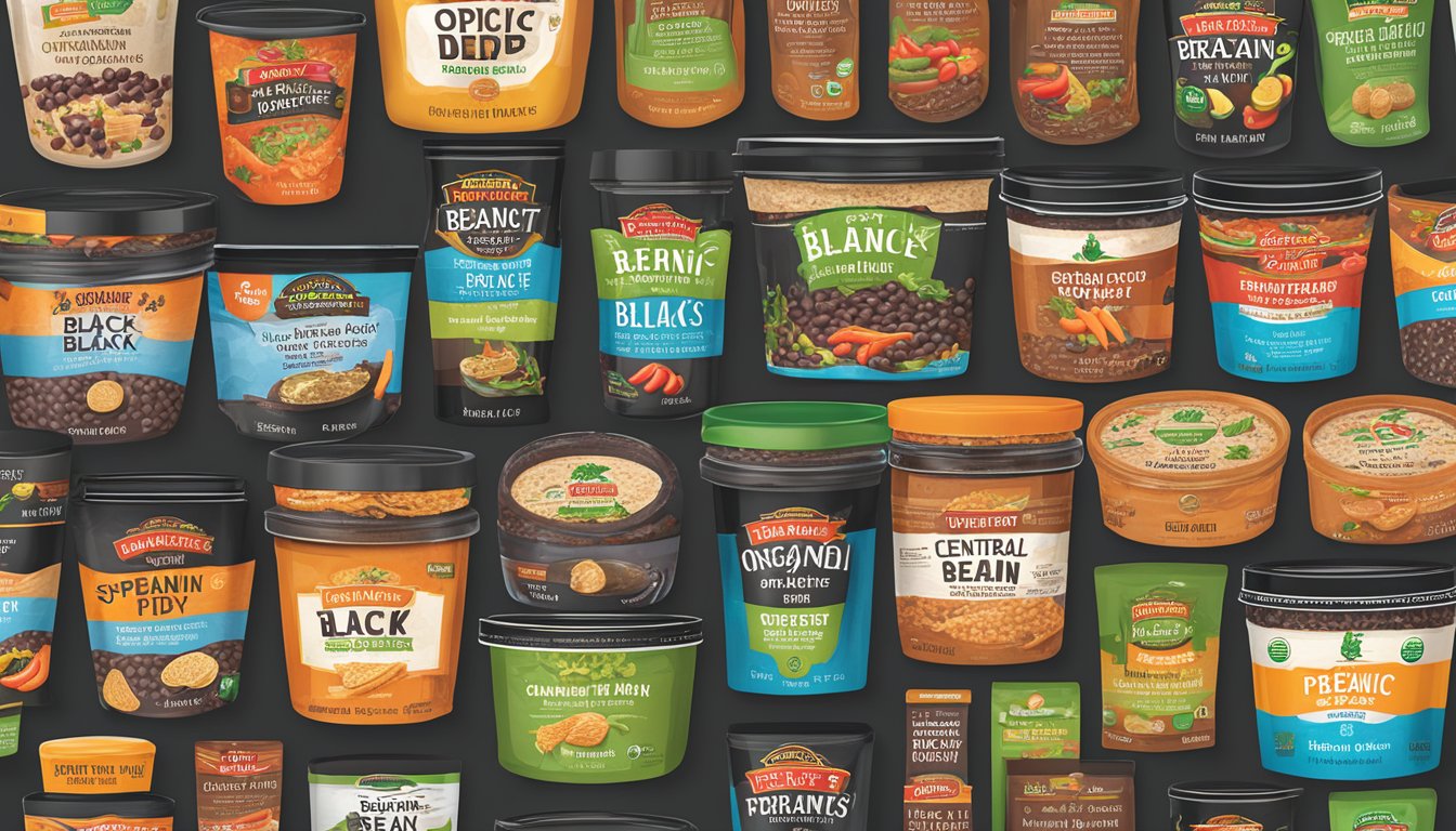 A vibrant display of Central Market Organic Spicy Black Bean Dip and 20 HEB private label products, competing with name brands