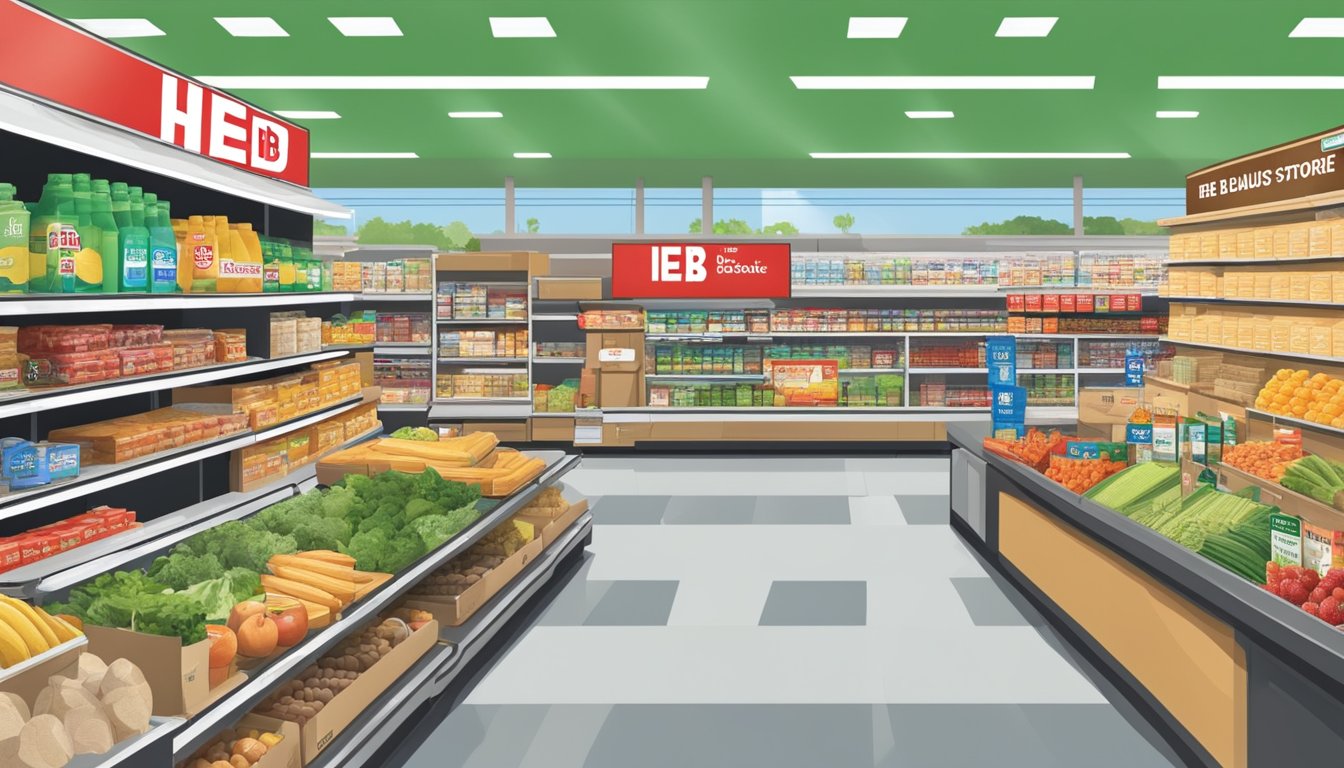 A bustling HEB store with shelves stocked with exclusive local brands, showcasing 10 reasons why Texans choose HEB over other grocers