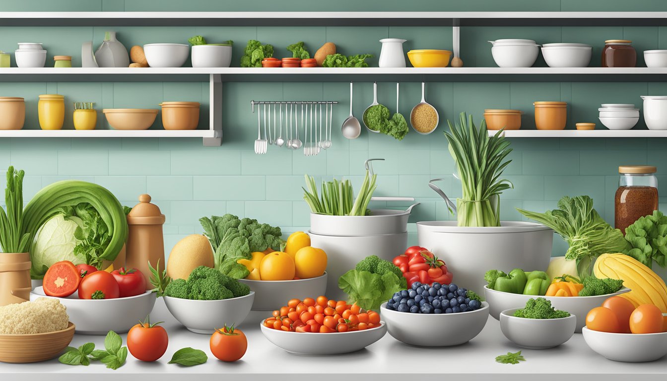 A colorful array of fresh ingredients arranged on a clean kitchen counter, ready to be used in a variety of delicious HEB recipes