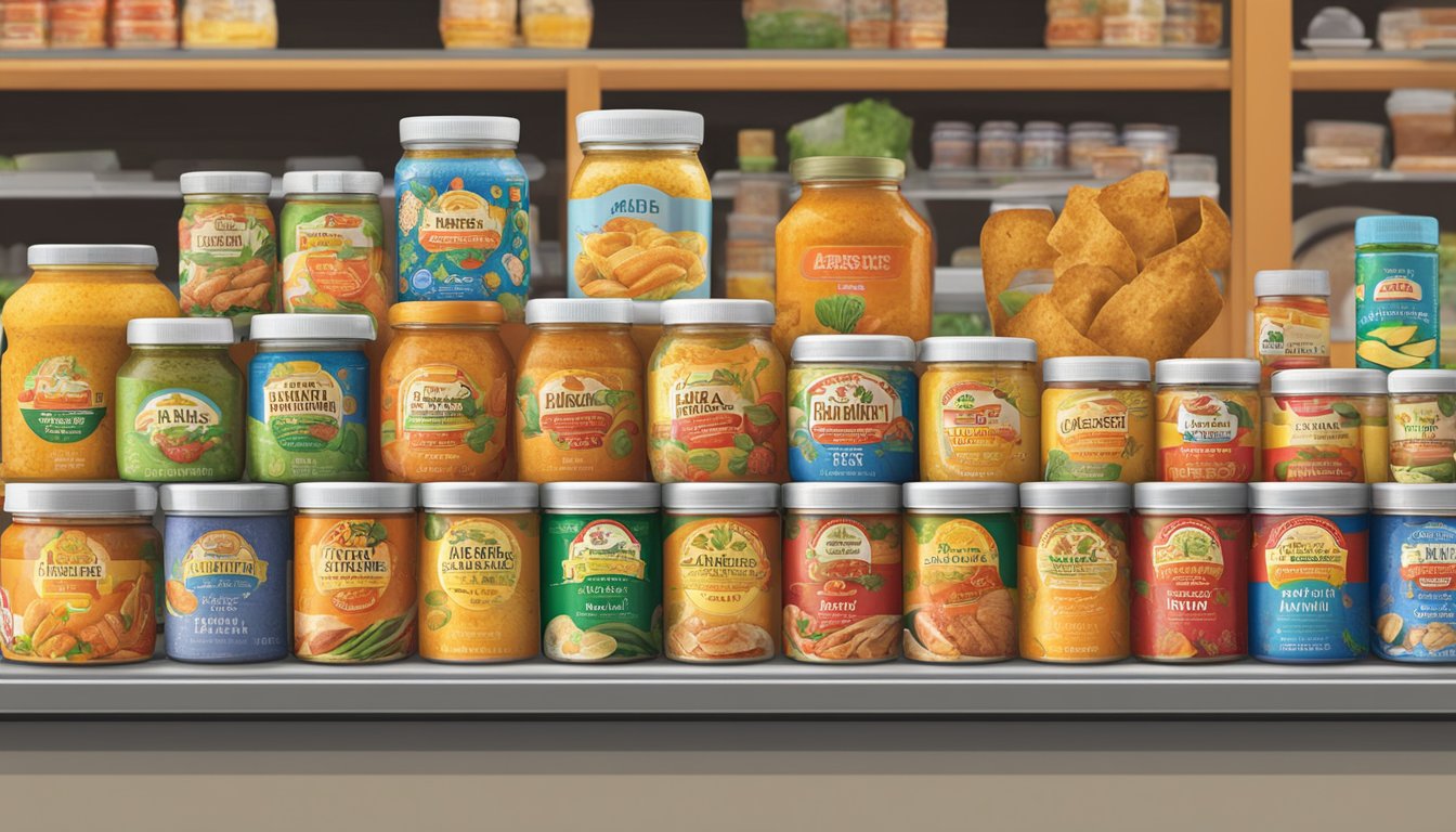 A colorful array of international foods, including Aji Amarillo Paste, arranged on a display at HEB