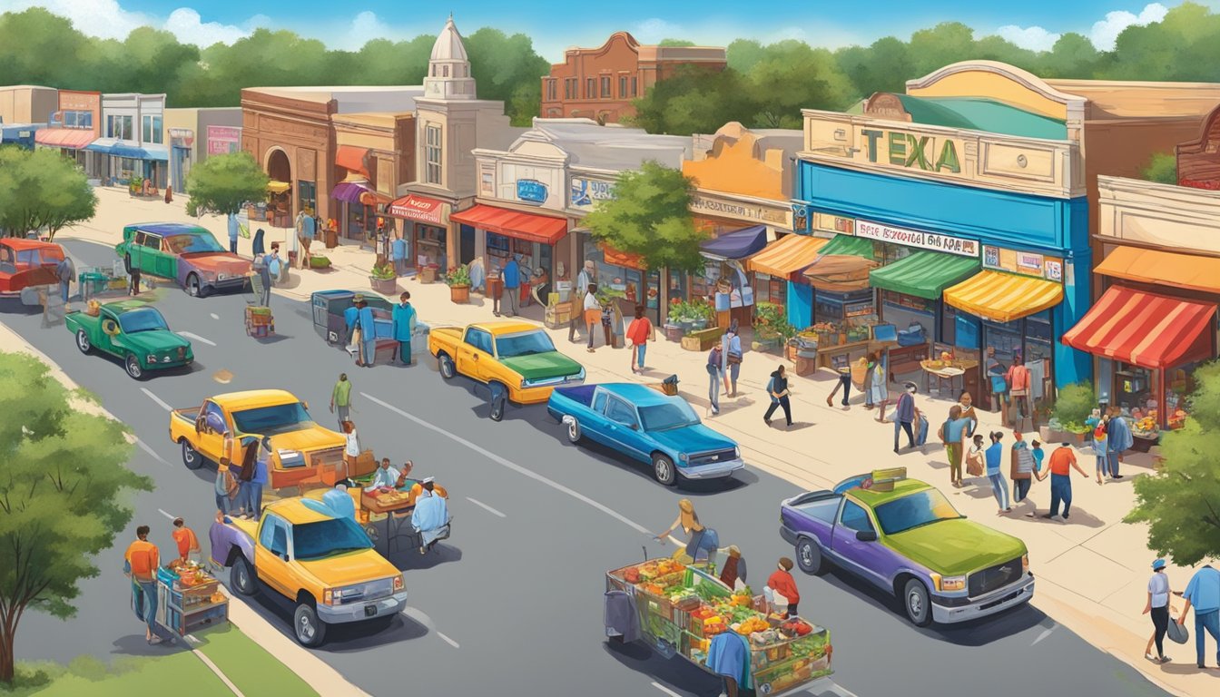 A vibrant and bustling Texas community with various local art and cultural events sponsored by HEB