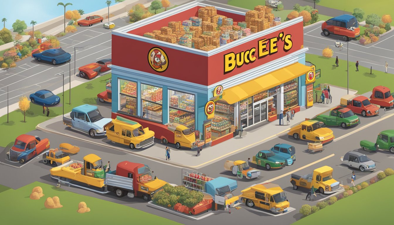 A bustling online store with various products and the iconic buc-ee's logo prominently displayed