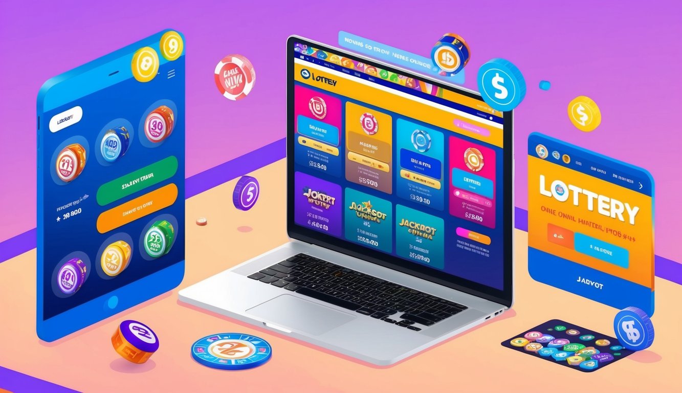 Sebuah situs web lotere online yang cerah dan berwarna-warni dengan antarmuka yang ramping dan modern, menampilkan berbagai permainan dan hadiah jackpot.