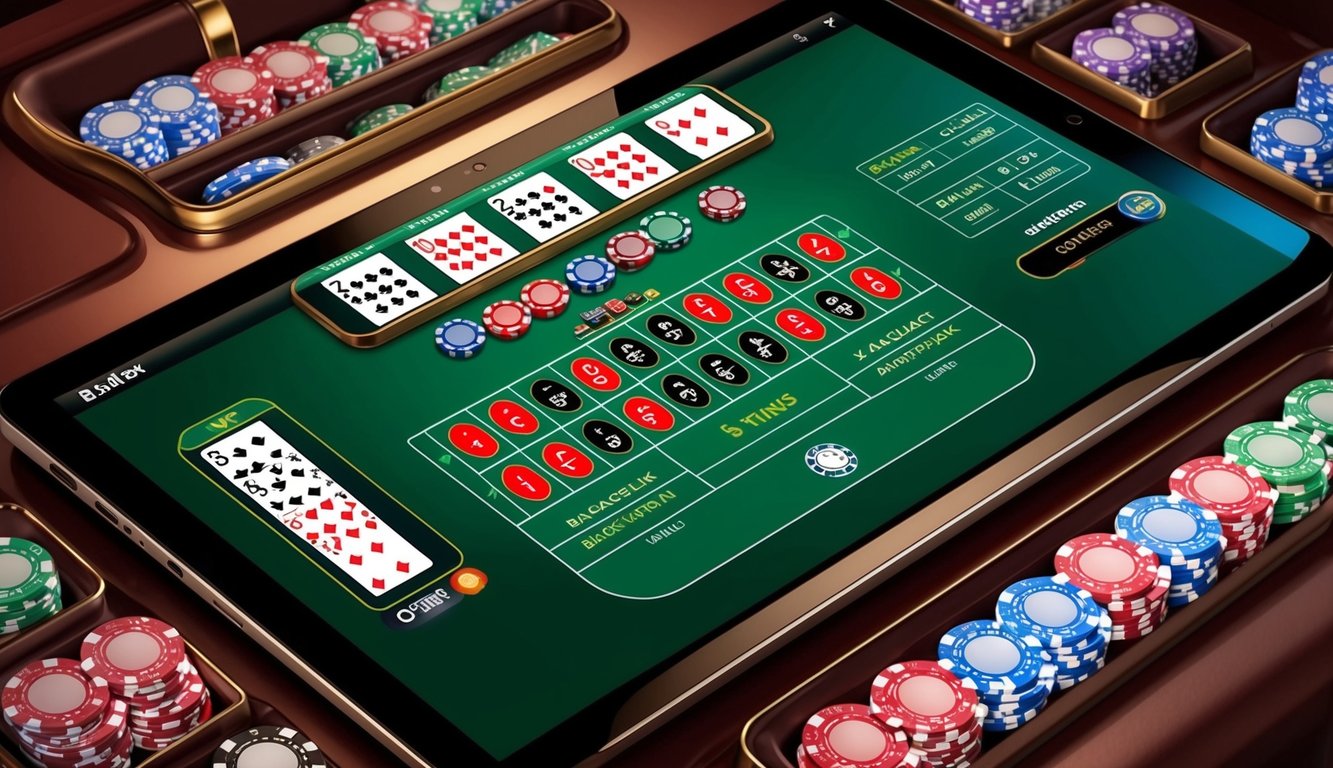 Meja blackjack virtual dengan berbagai varian permainan yang ditampilkan di komputer atau perangkat seluler