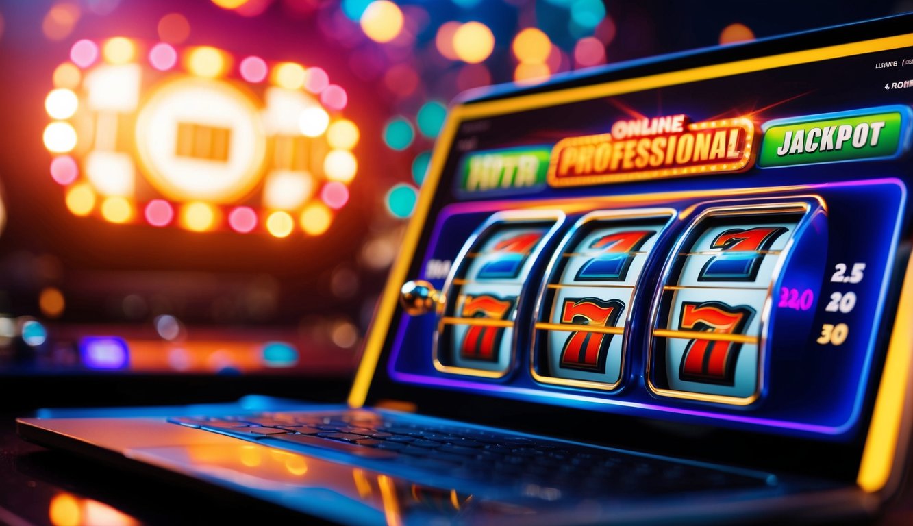 Sebuah permainan slot online yang cerah dengan lampu berkedip dan jackpot yang terus meningkat