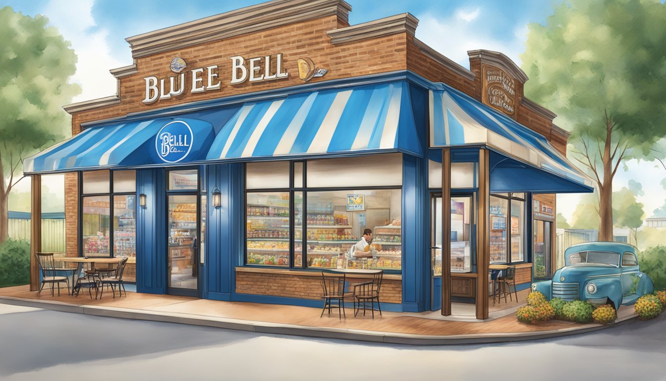 The Blue Bell Creameries in Sylacauga, AL features a colorful display of ice cream flavors, a welcoming seating area, and a friendly staff assisting customers